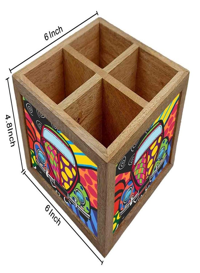 Nutcase Wooden Cutlery Stand Holder Silverware Caddy Spoons Forks Knives Organizer for Dining Table & Kitchen -Made in India-Spoons NOT Included - Taxi Art - Image 4